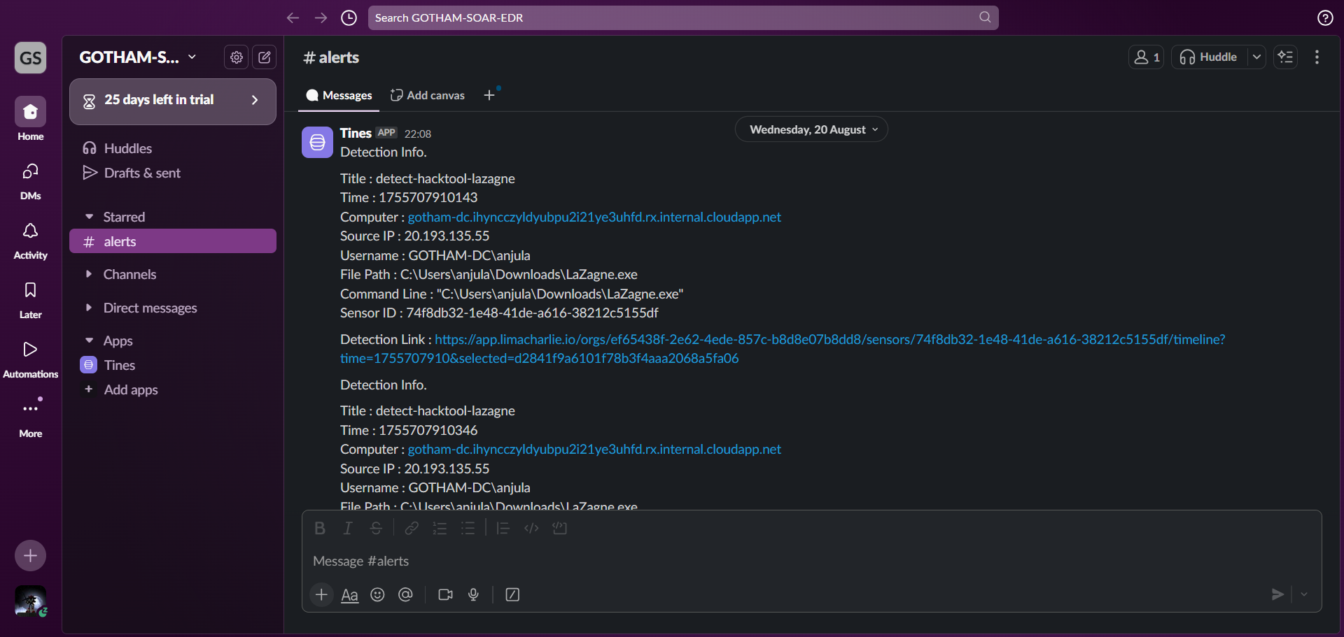 Evidence of Slack Alerts