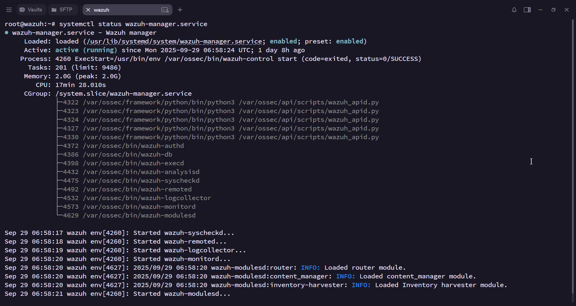 Wazuh Manager Service Status